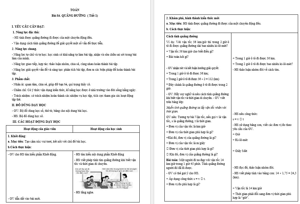 Giáo án Toán 5 CTST Bài Quãng đường