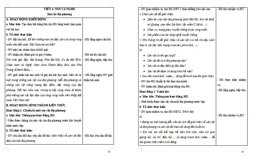 Giáo án Tiếng Việt 5 Sản vật địa phương