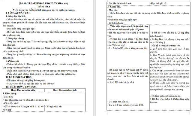 Giáo án Tiếng Việt 5 Đoạn văn thể hiện tình cảm, cảm xúc về một câu chuyện