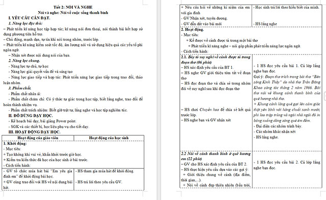 Giáo án Tiếng Việt 5 Nói về cuộc sống thanh bình