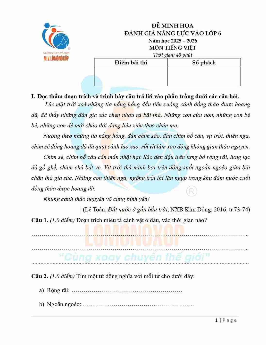 de minh hoa danh gia nang luc vao lop 6 tieng viet 0*688338