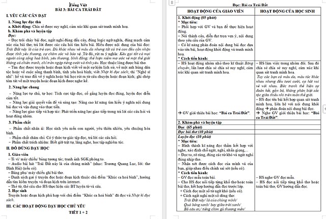 Giáo án Tiếng Việt 5 Bài ca Trái Đất
