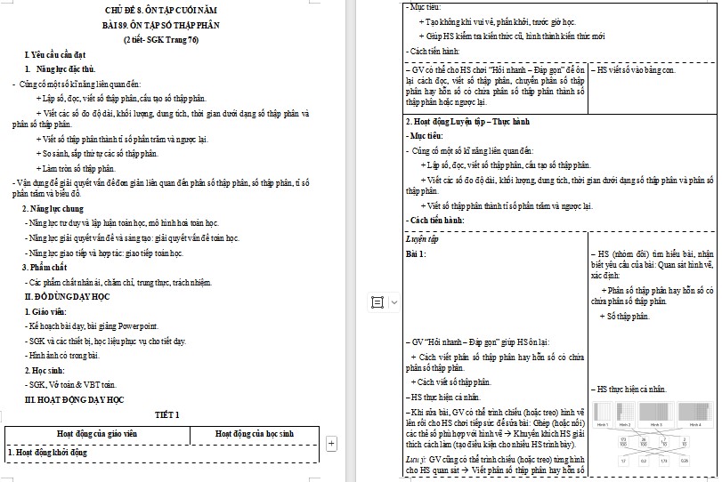 Giáo án Toán 5 CTST Bài Ôn tập số thập phân