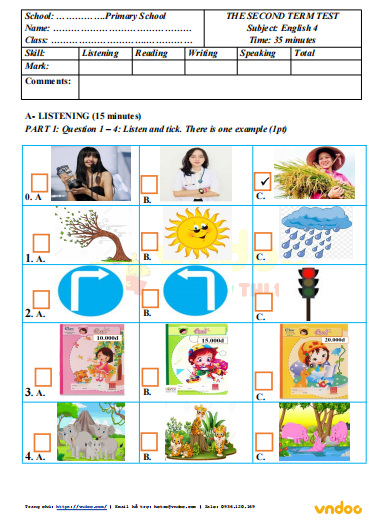 Đề thi học kì 2 lớp 4 môn Tiếng Anh Global Success số 4