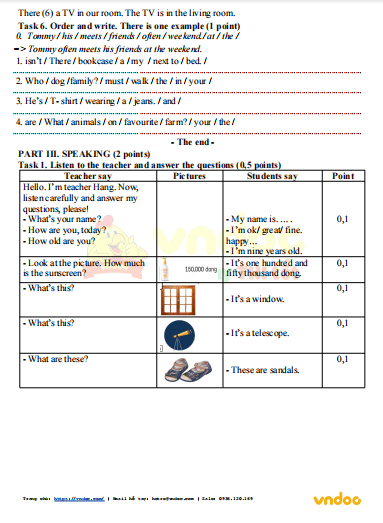 Đề thi học kì 2 lớp 4 môn Tiếng Anh English Discovery