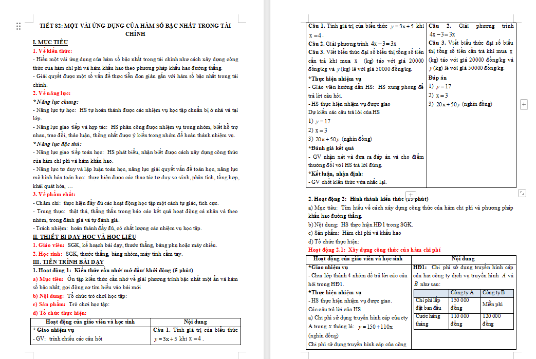Một vài ứng dụng của hàm số bậc nhất trong tài chính