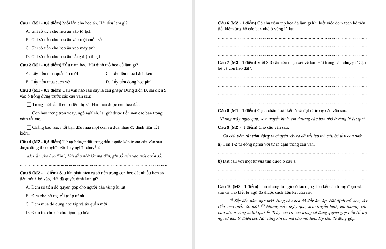 Đề thi cuối học kì 2 lớp 5 môn Tiếng Việt