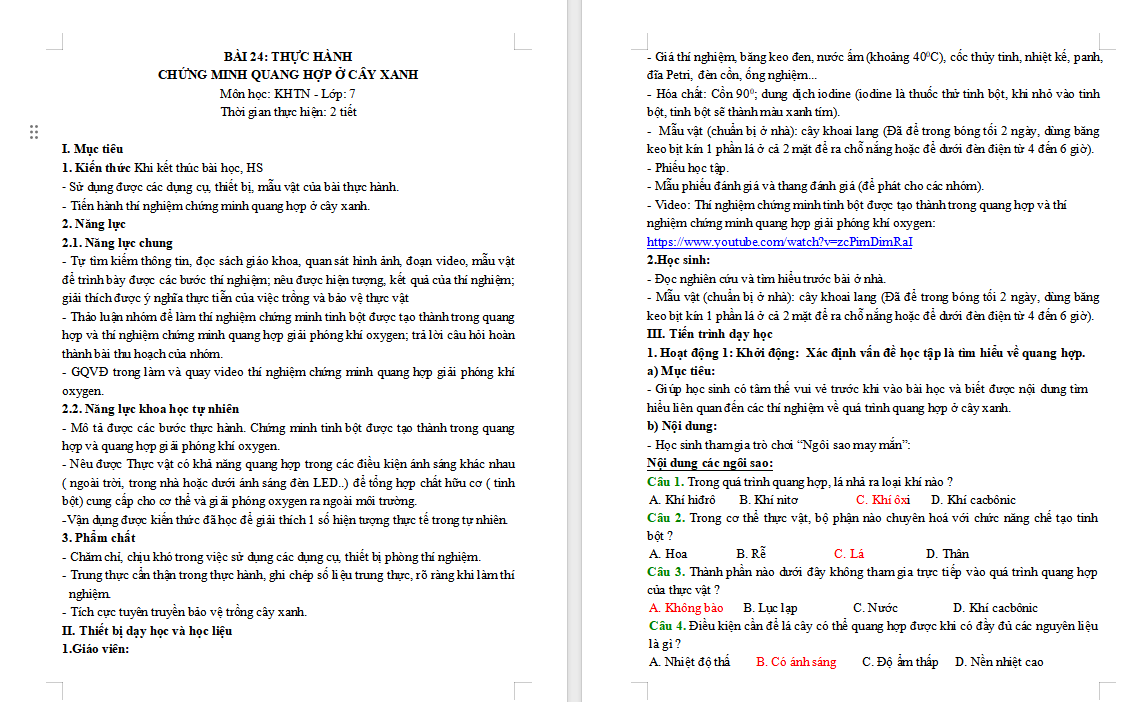 Giáo án Khoa học tự nhiên 7 Bài 24