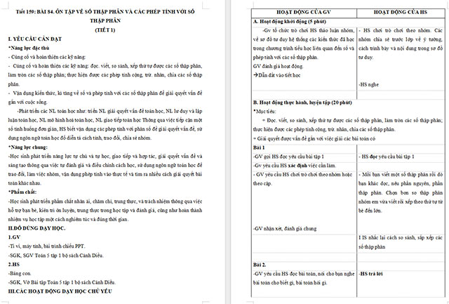 Giáo án Toán 5 Ôn tập về số thập phân và các phép tính với số thập phân