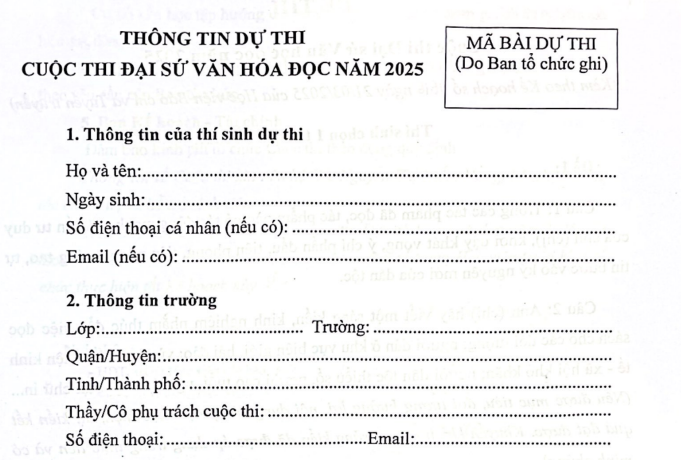 Mẫu thông tin dự thi Cuộc thi Đại sứ Văn hóa