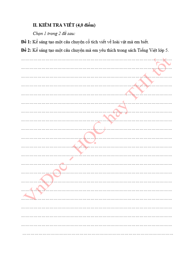 Đề thi thử vào lớp 6 môn Tiếng Việt Chương trình mới