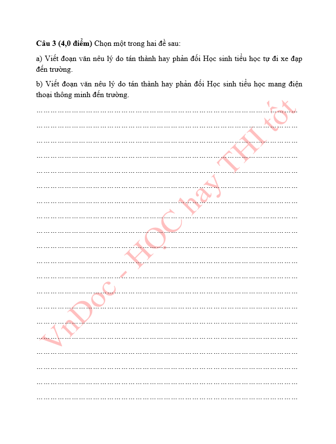 Đề thi thử vào lớp 6 môn Tiếng Việt