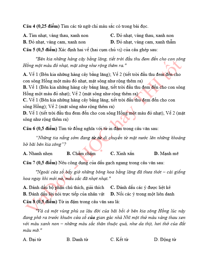 Đề thi thử vào lớp 6 môn Tiếng Việt
