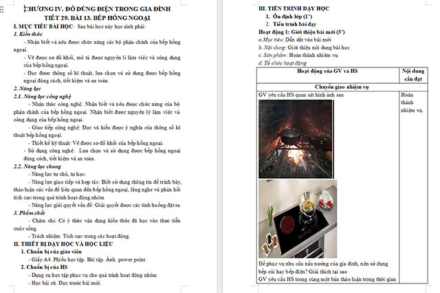 Giáo án Công nghệ 6 Bài 13: Bếp hồng ngoại