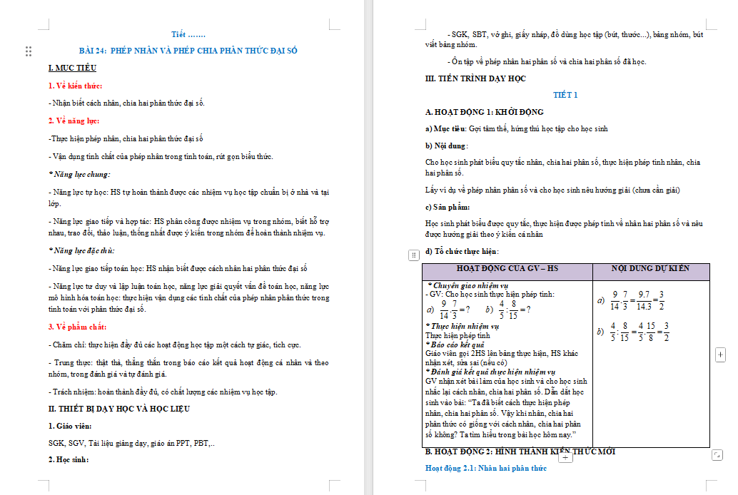 Phép nhân và phép chia phân thức đại số