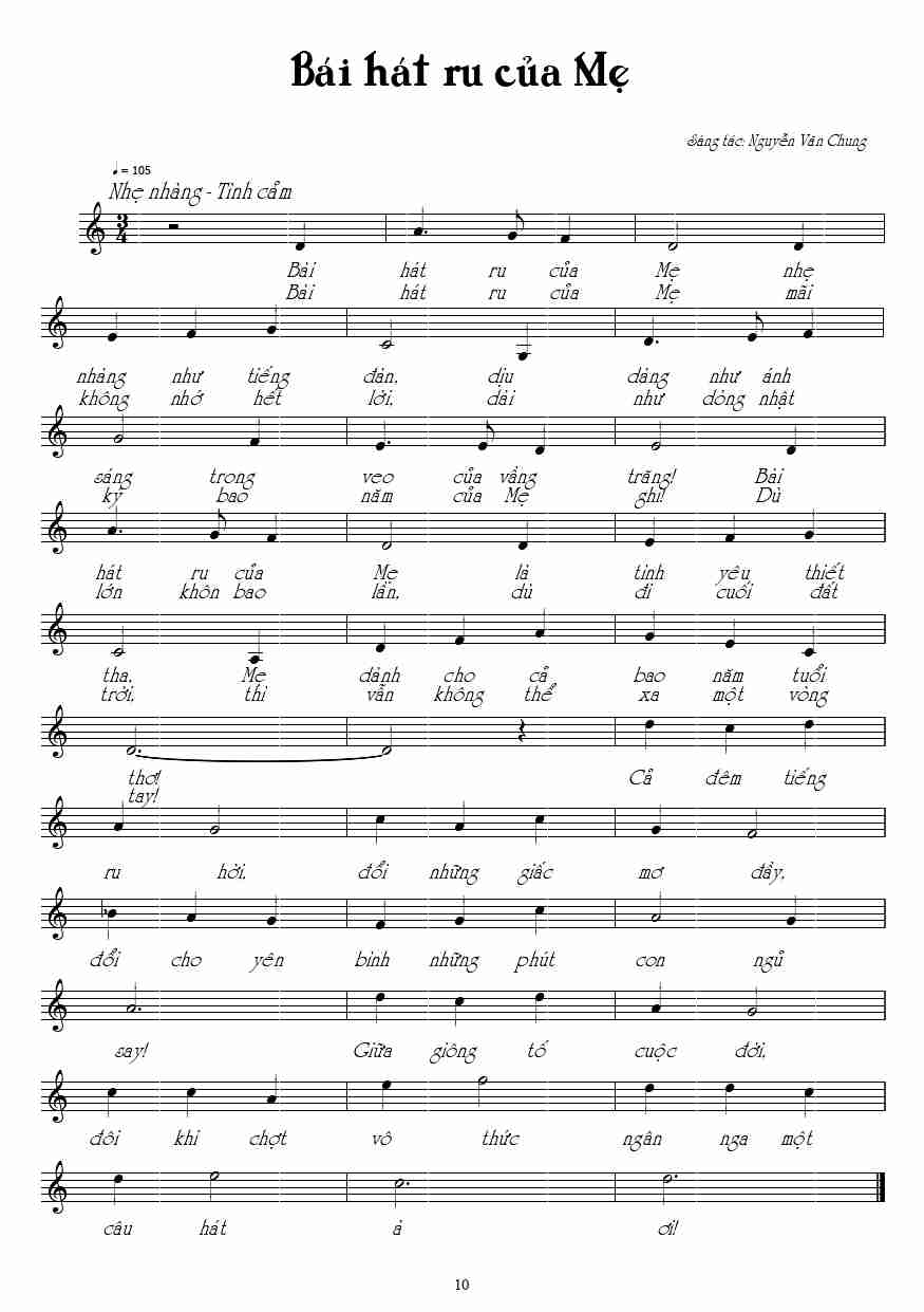 Sheet nhạc Bài hát ru của mẹ