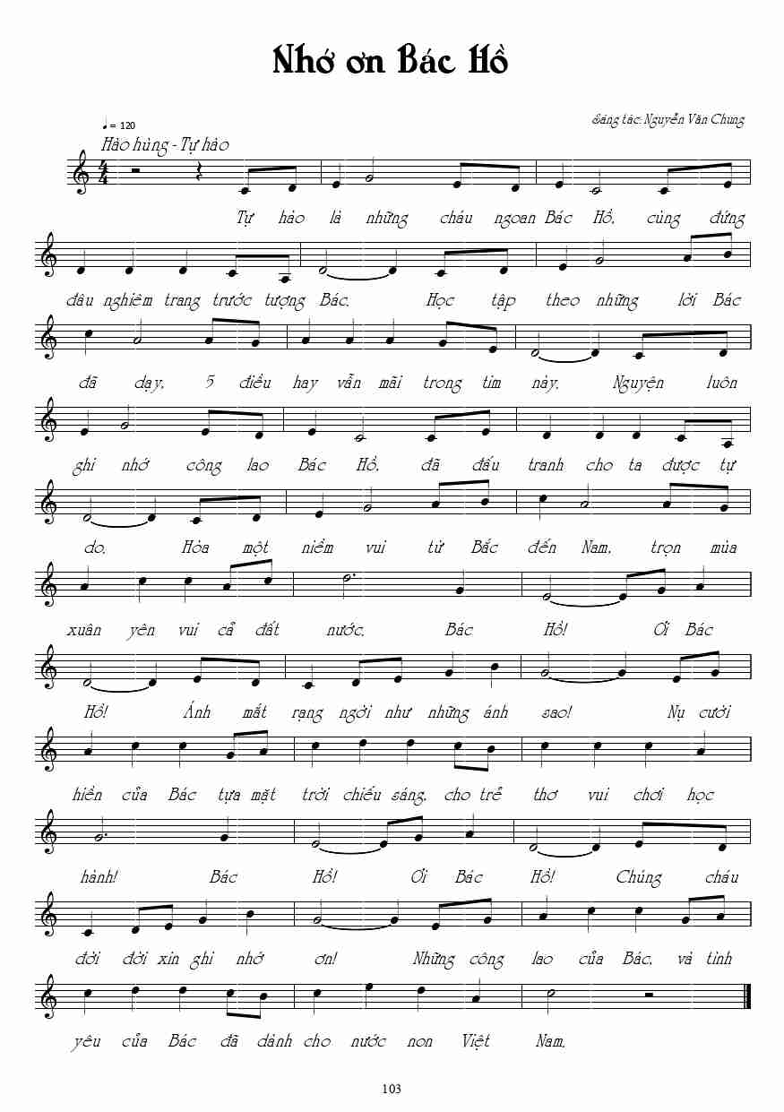 Sheet nhạc Nhớ ơn Bác Hồ