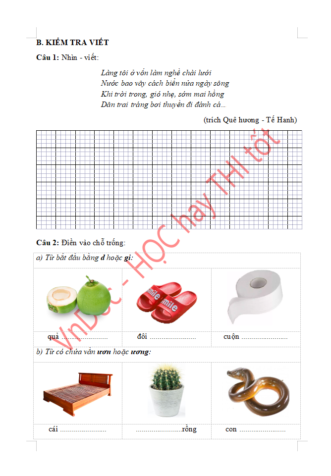 Bài tập ôn hè lớp 1 lên lớp 2 môn Tiếng Việt