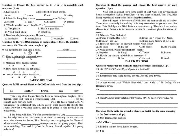 Đề thi vào lớp 6 môn Tiếng Anh