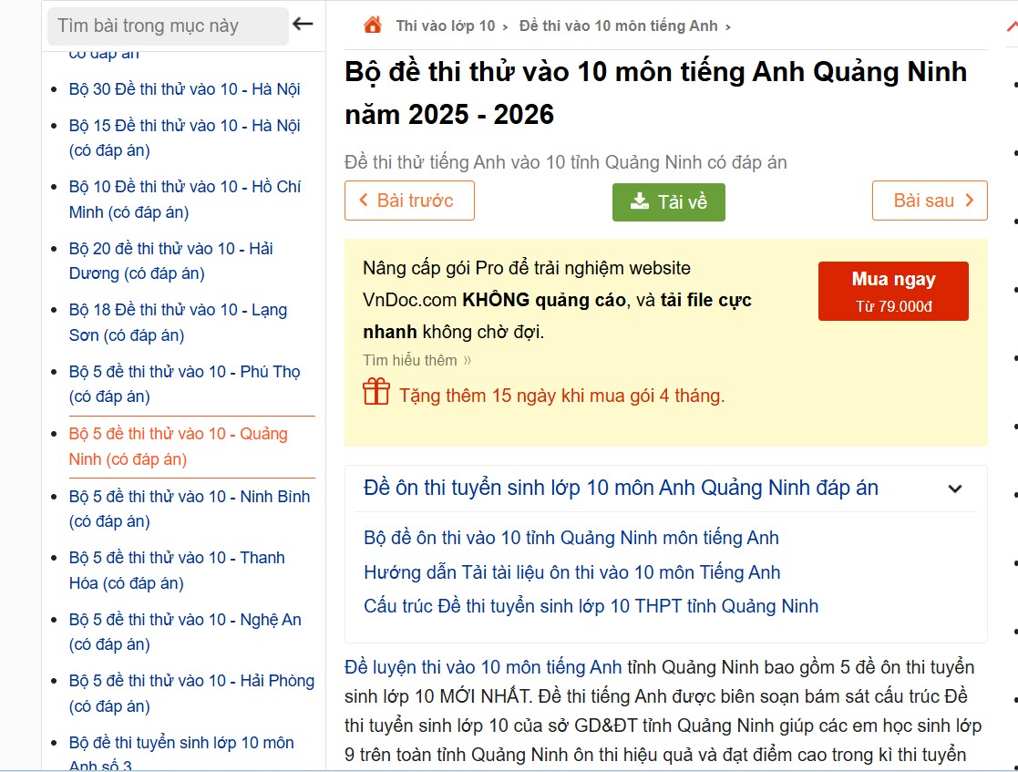 Cách tải Bộ đề thi thử vào 10 môn tiếng Anh Quảng Ninh năm 2025 - 2026