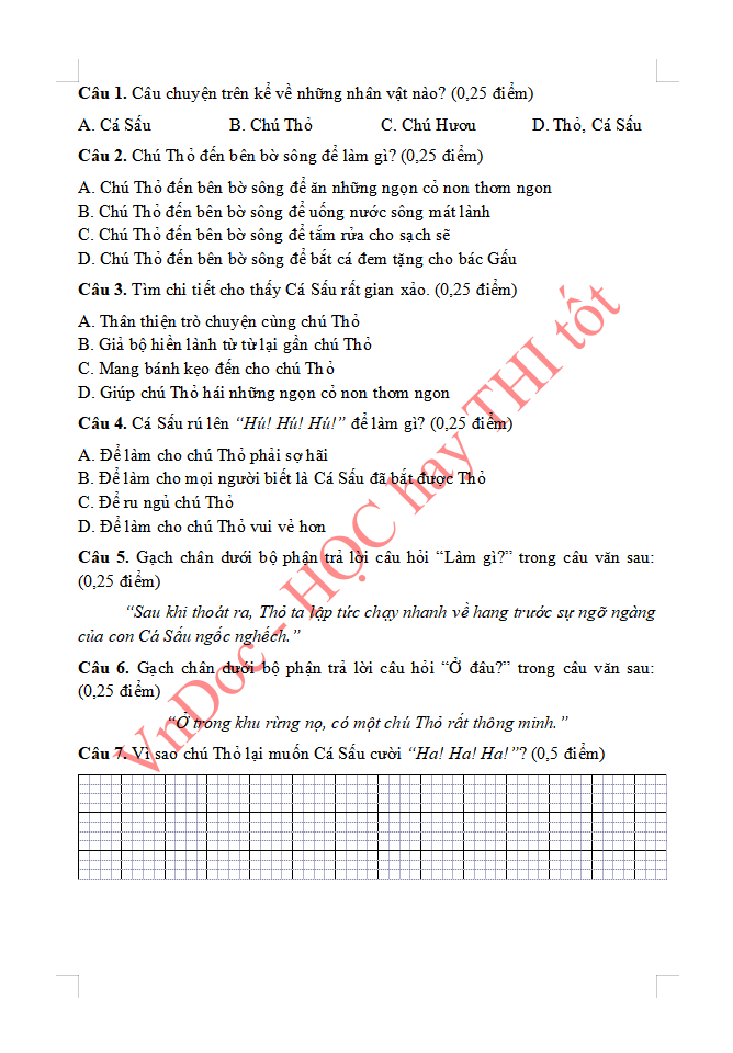 Phiếu bài tập ôn hè lớp 2 lên lớp 3 môn Tiếng Việt