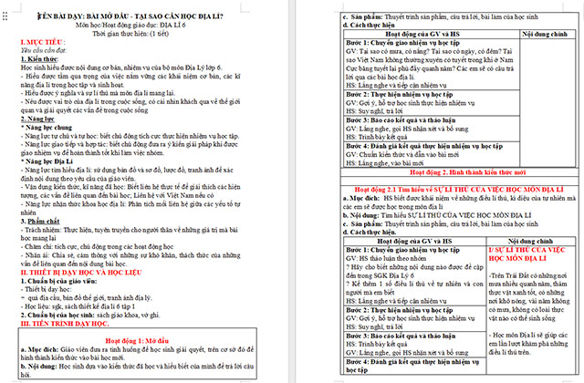 Giáo án Địa lí 6 Tại sao cần học Địa lí?