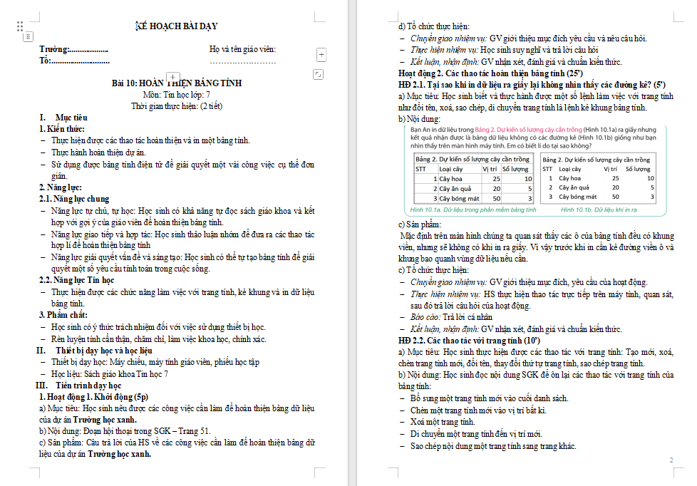 Hoàn thiện bảng tính