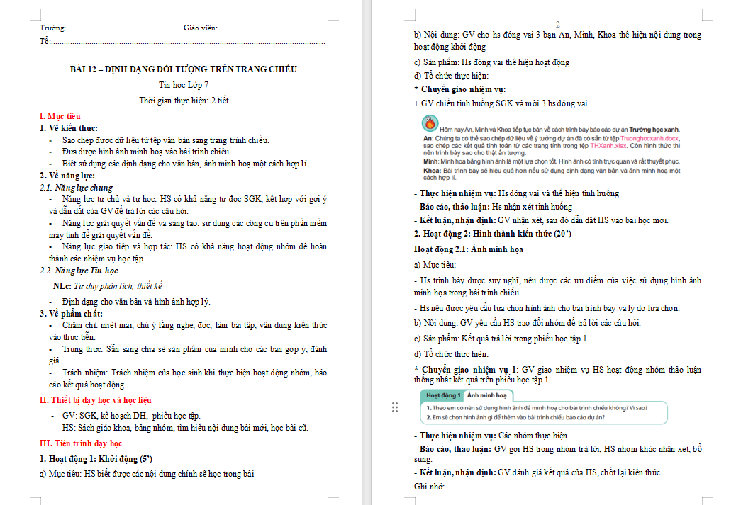 Định dạng đối tượng trên trang chiếu