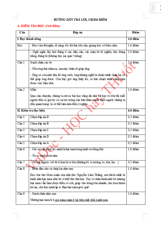 Đề ôn tập hè lớp 3 lên lớp 4 môn Tiếng Việt