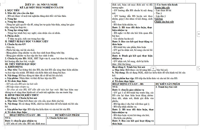 Giáo án Văn 6 Bài 1: Kể lại một trải nghiệm của em