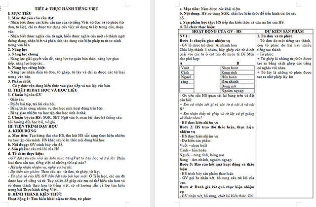 Giáo án Văn 6 Bài 1: Thực hành tiếng Việt (trang 20)