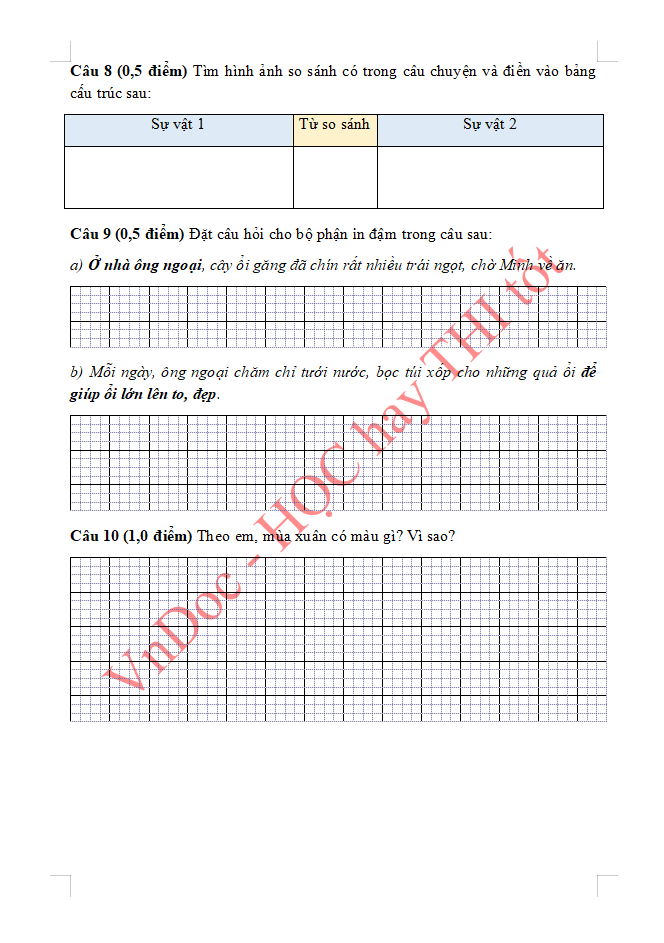 Đề ôn tập hè lớp 3 môn Tiếng Việt sách Cánh Diều