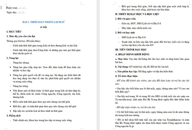Giáo án Lịch sử 6 Thời gian trong lịch sử