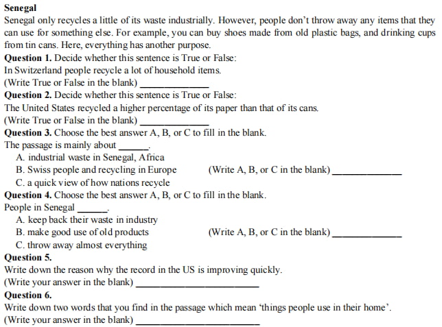 Đề thi vào lớp 6 môn Tiếng Anh Trần Đại Nghĩa 2023