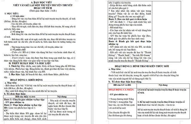Giáo án Văn 6 Bài 1: Viết bài văn kể lại một truyện truyền thuyết hoặc cổ tích