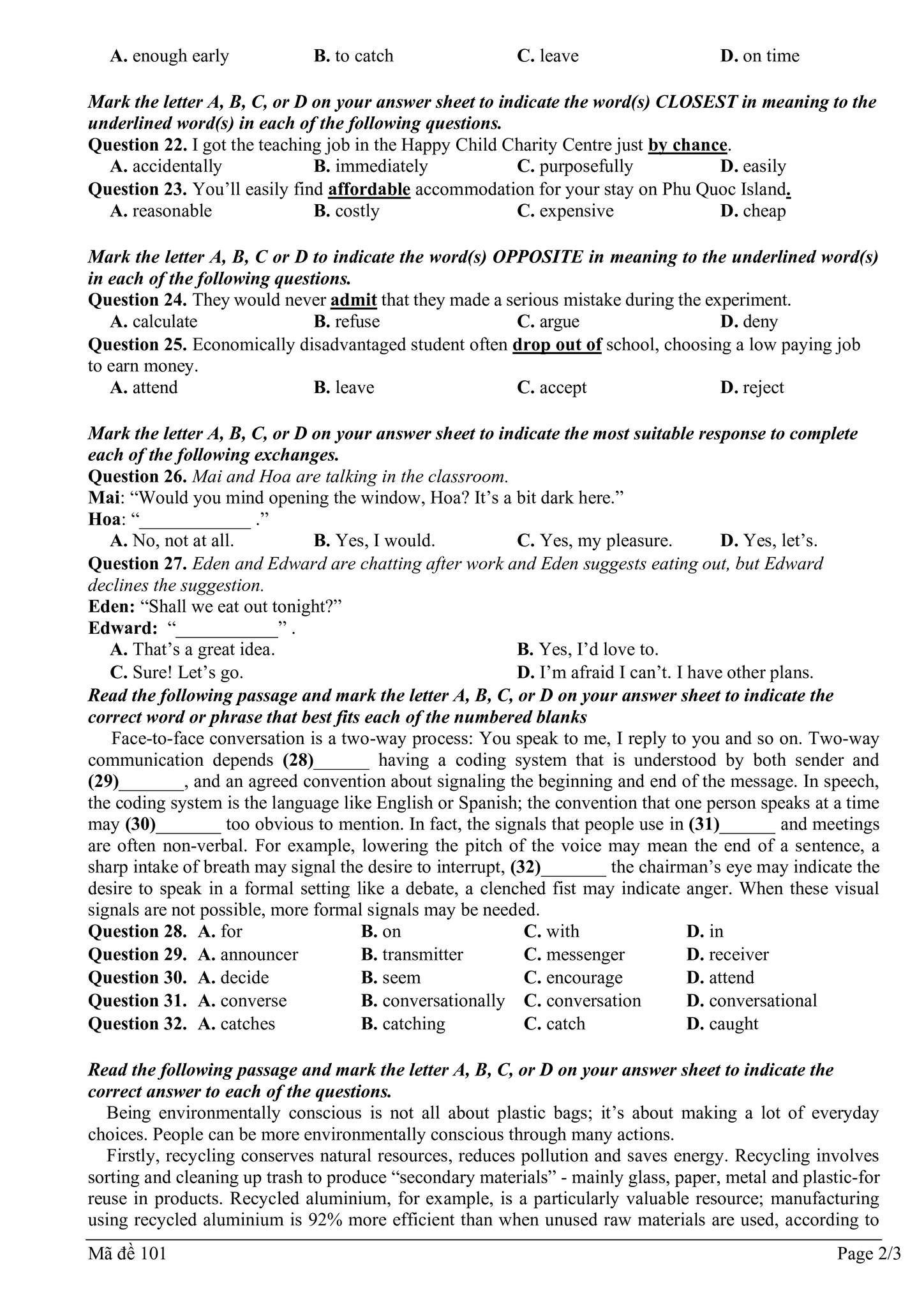 Đề thi thử Tiếng Anh vào lớp 10 trường THPT Lương Ngọc Quyến, Thái Nguyên minh họa 1