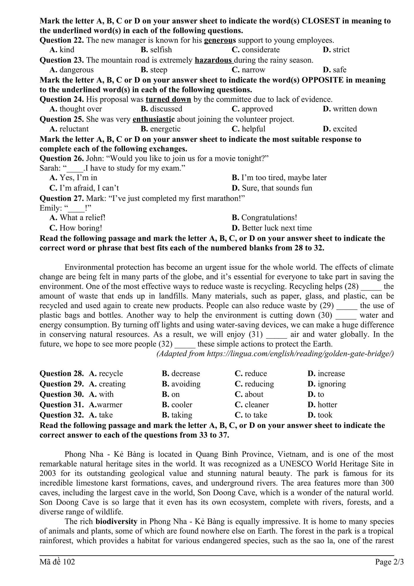 Đề thi thử Tiếng Anh vào lớp 10 trường THPT Lương Ngọc Quyến, Thái Nguyên số 2 minh họa 2