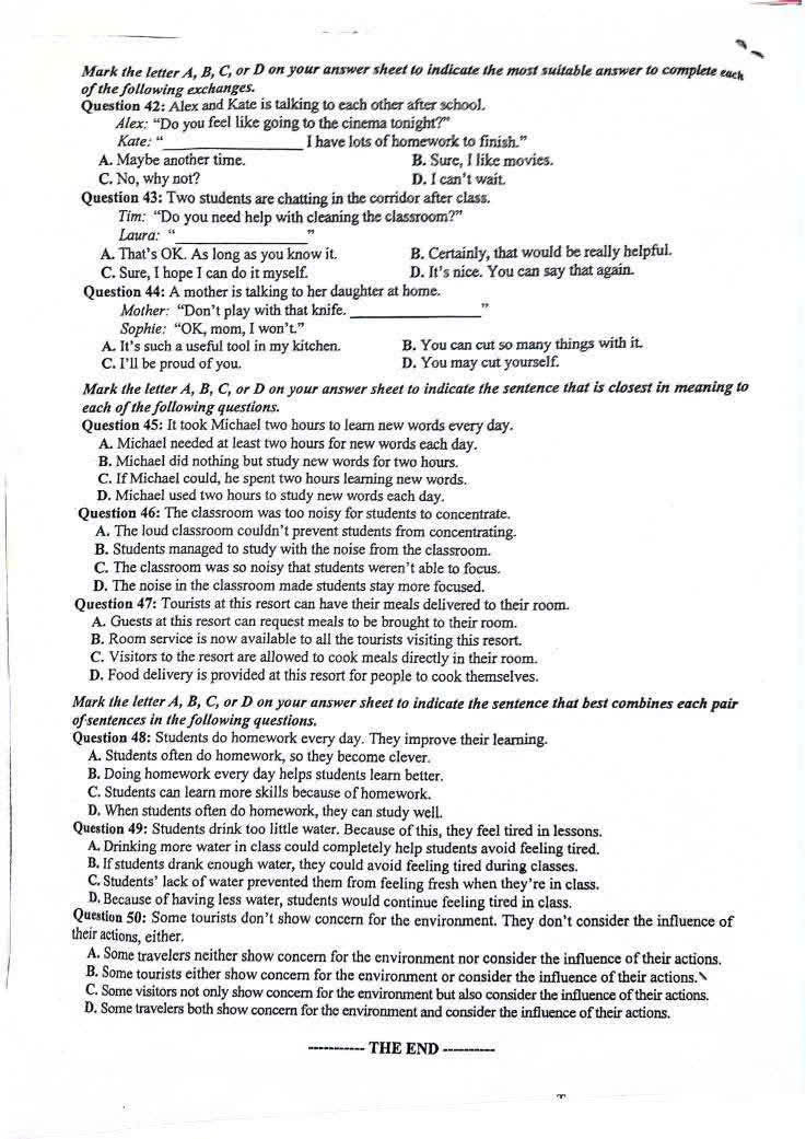 Đề thi vào lớp 10 Tiếng Anh chuyên trường KHXH & NV minh họa 2