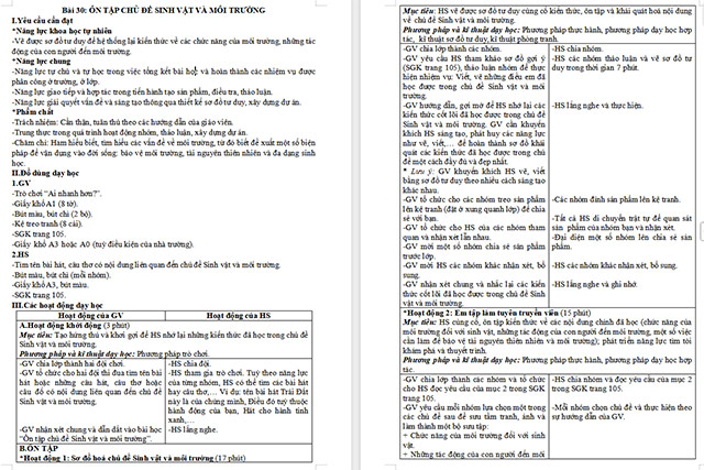 Giáo án Khoa học 5 Ôn tập chủ đề Sinh vật và môi trường