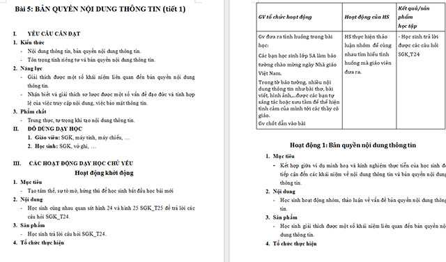 Giáo án Tin học 5 Bản quyền nội dung thông tin