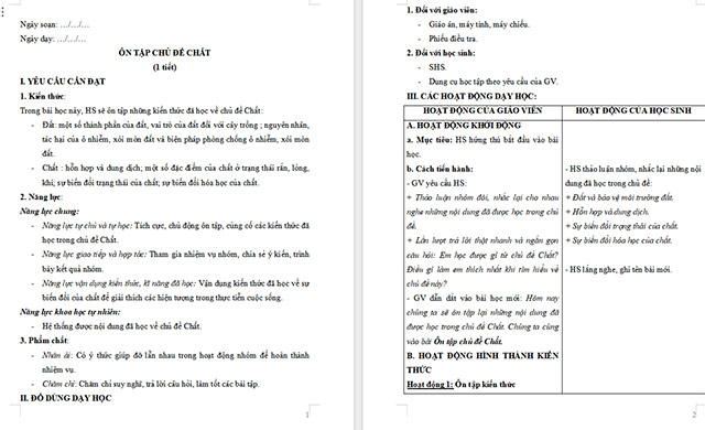 Giáo án Khoa học 5 Ôn tập chủ đề Chất