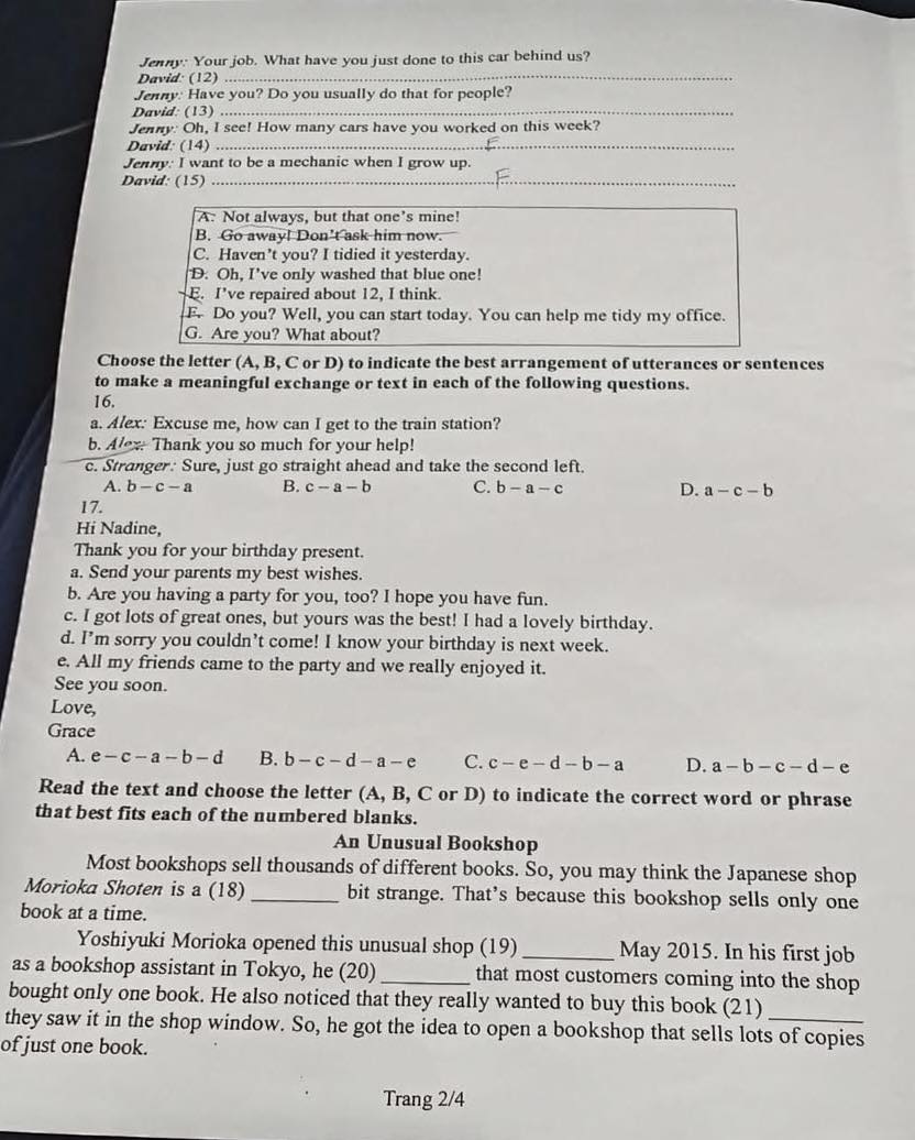Đề thi tuyển sinh vào lớp 10 môn tiếng Anh Đồng Nai Chính thức 2025 minh họa 2