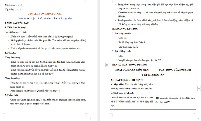 Giáo án Toán 5 Ôn tập tỉ số, tỉ số phần trăm