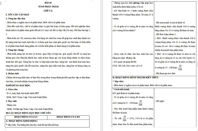 Giáo án Toán 5 Tỉ số phần trăm