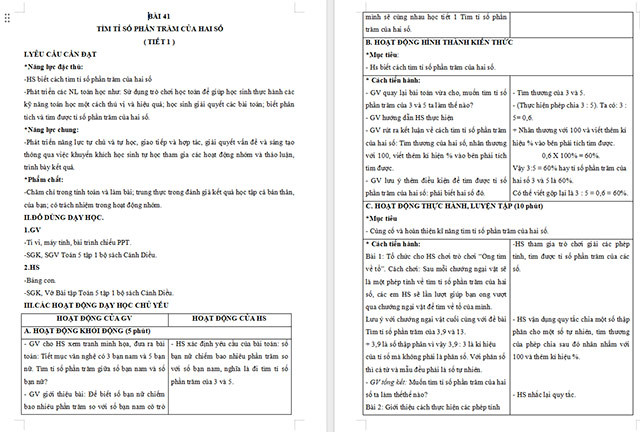 Giáo án Toán 5 Tìm tỉ số phần trăm của hai số