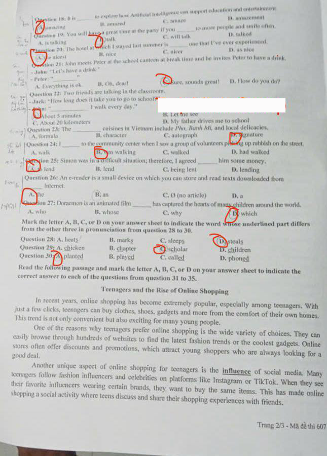 Đề thi tuyển sinh vào lớp 10 môn tiếng Anh Tuyên Quang Chính thức minh họa 2