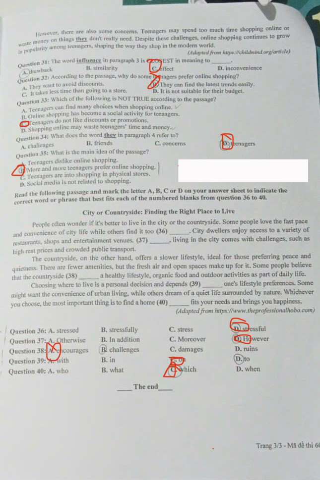 Đề thi tuyển sinh vào lớp 10 môn tiếng Anh Tuyên Quang Chính thức minh họa 3