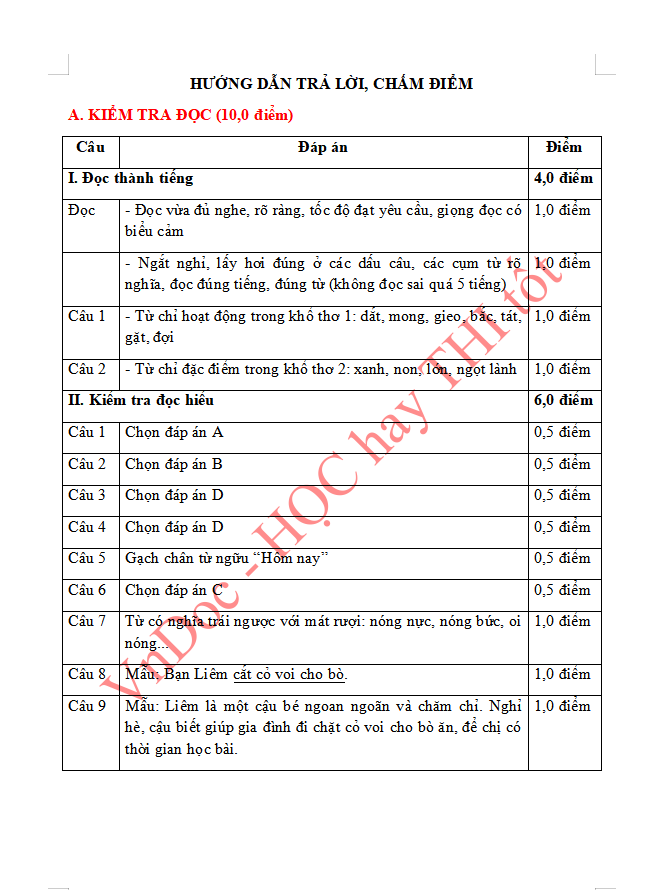 Đề ôn tập hè lớp 3 lên lớp 4 môn Tiếng Việt