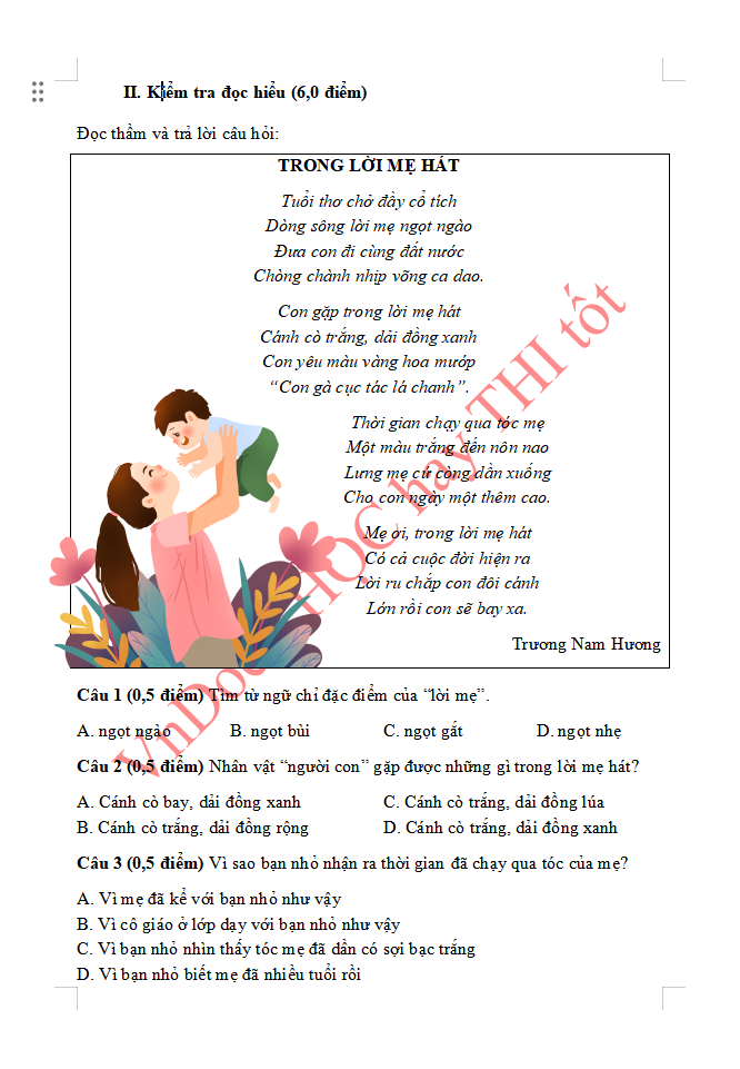 Đề ôn tập hè lớp 3 lên lớp 4 môn Tiếng Việt