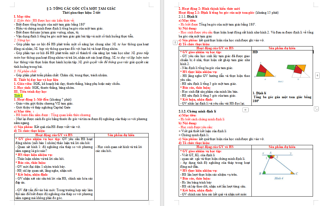 Tổng các góc của một tam giác